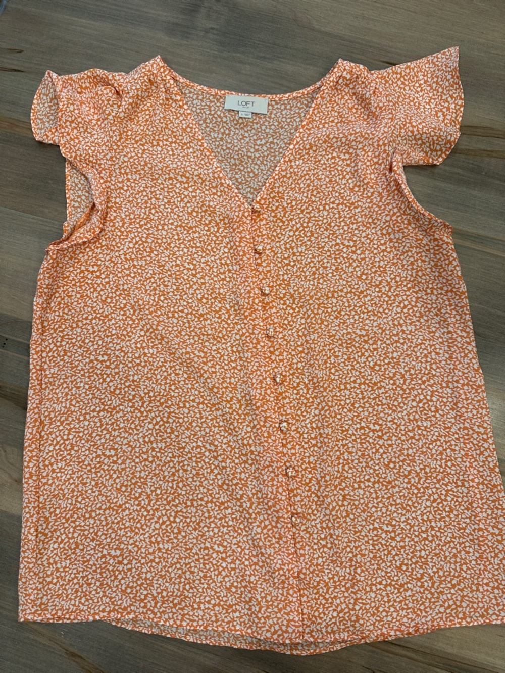 LOFT Orange and White Floral Button-Front Top